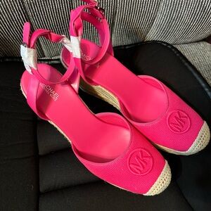 Michael Kors Bright Pink Espadrille Wedge Sandals